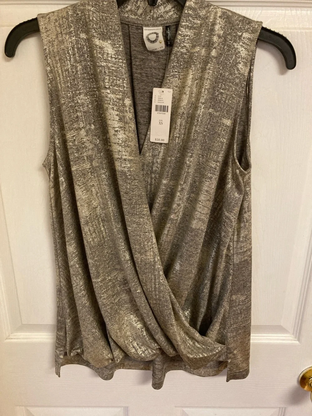 Anthropologie Metallic Taupe-Silver Draped Sleeveless Tank - Picture 1 of 7
